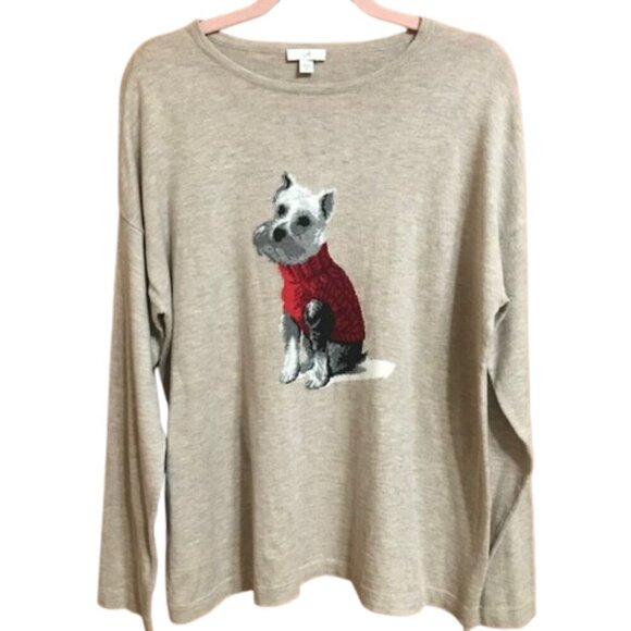 J. Jill Women's Crew Neck Weston the Dog Beige Sweater Pullover Size Medium - Picture 3 of 11
